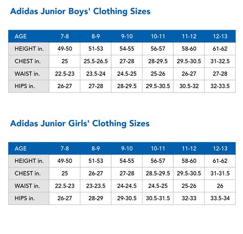 adidas youth clothing sizes.